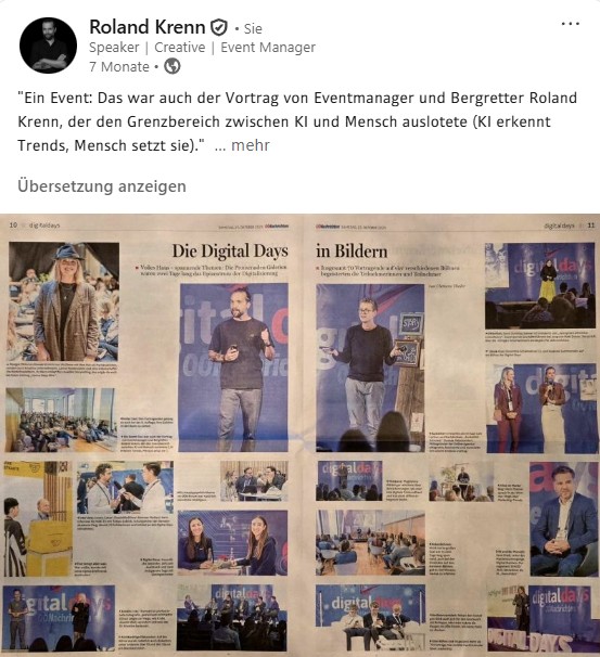 Bild zeigt Roland Krenn von Klique als Speaker bei den Digital Days der Oberösterreichischen Nachrichten OÖN