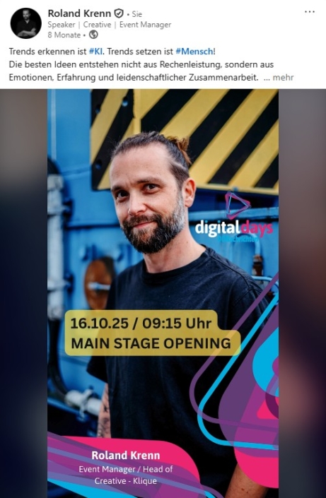 Bild zeigt Roland Krenn von Klique als Speaker bei den Digital Days der Oberösterreichischen Nachrichten OÖN