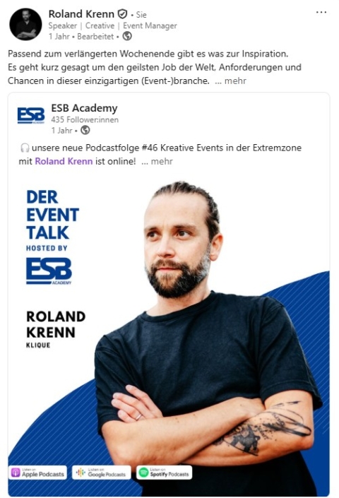 Bild zeigt Roland Krenn von Klique als ESB Podcast Teilnehmer