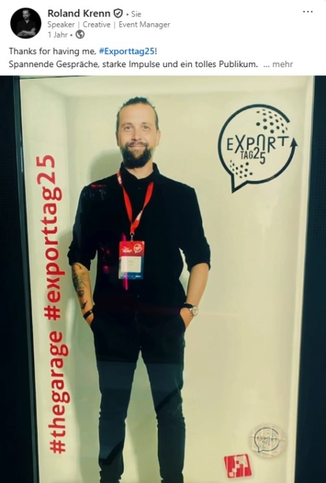 Bild zeigt Roland Krenn von Klique als Speaker beim Exporttag der WKÖ